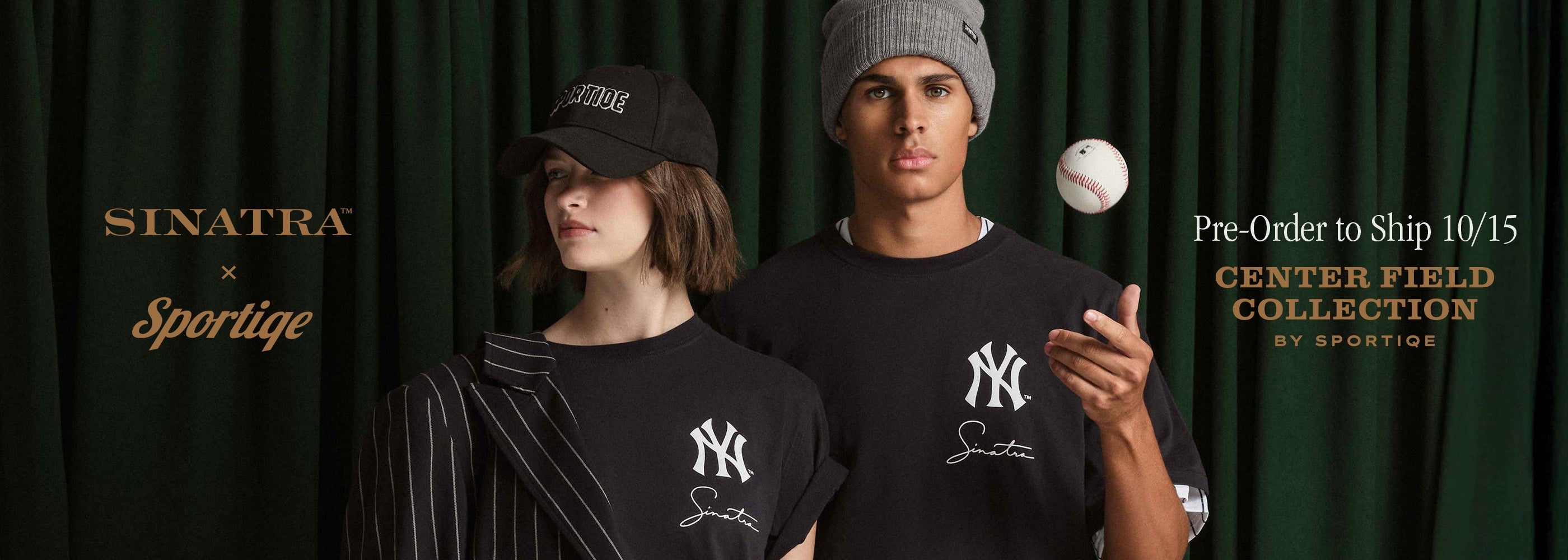 FRANK-SINATRA-SPORTIQE-COLLECTION-TWO-MODELS-WEARING-BLUE-DUKE-SHIRTS-WITH-NYY-SINATRA-LOGO