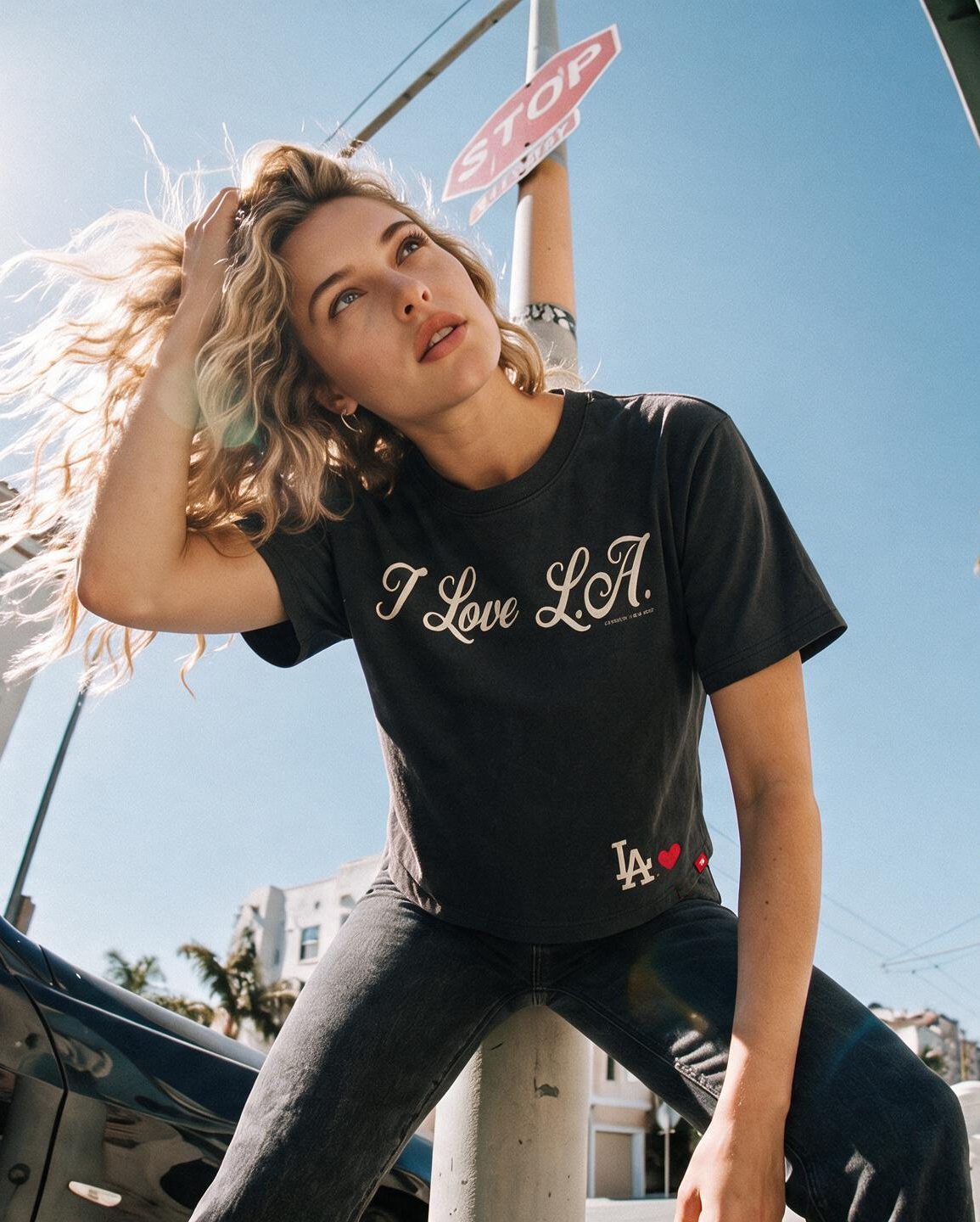 I LOVE L.A. x DODGERS WOMEN'S COAL CARTER TEE - Sportiqe Apparel 